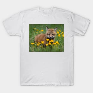 Fox Kit with Yellow Flowers T-Shirt